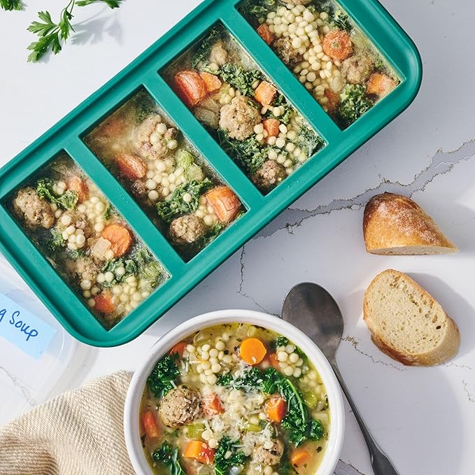 Souper Cubes 1 Cup Silicone Freezer Tray with Lids, Perfect for Storing Broth, Leftovers, Rice, Sauce and More, Silicone Soup Freezer Molds for Meal Prepping - Kale - 2-Pack