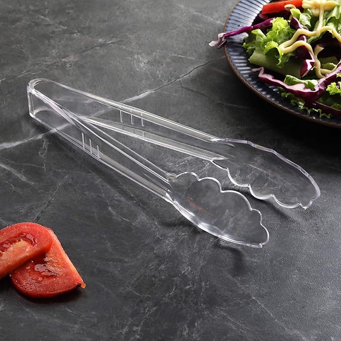 New Star Foodservice 35643 Utility Tong, High Heat Plastic, Scalloped, 9 inch, Set of 12, Clear
