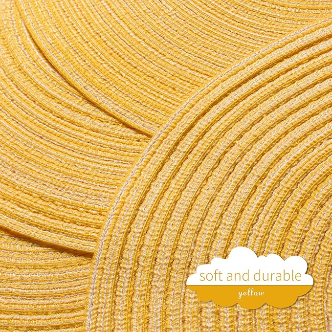 FunWheat Round Braided Placemats Set of 8 Place mats for Dining Tables Woven Heat Resistant Table Mats 15 inch(E Yellow, 8pcs)