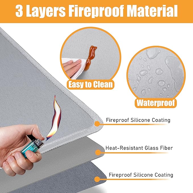 24x36in Heat Resistant Grill Mats for Outdoor Grill to Protect Your Prep Table and Outdoor Grill Table - Fire Proof & Water Proof & Oil Proof BBQ Mat - Grey(1mm)