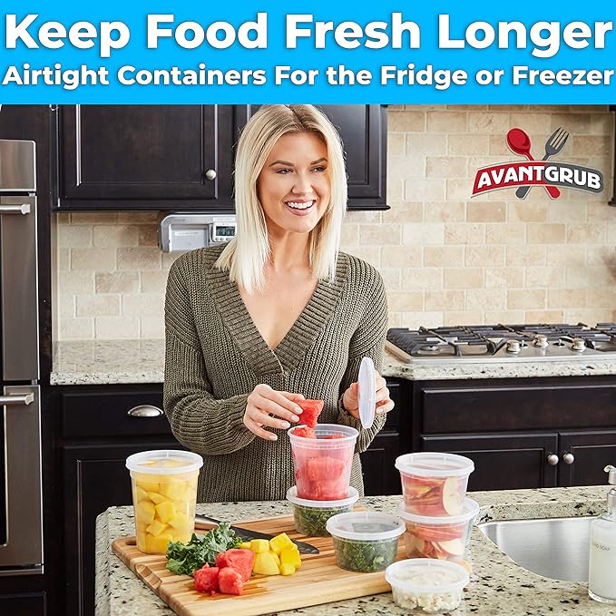 Heavy Duty Plastic Containers with Lids 12 EA Mix of Sizes 60 Containers Total. Leakproof Microwavable Portion Cup for To-Go Orders, Food Prep or Storage. Reusable Takeout Cups for Restaurant, Cafe.