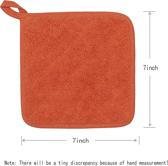 Cotton Pot Holders Cotton Made Machine Washable Heat Resistant Everyday Kitchen Basic Terry Pot Holder, Hot Pads, Trivet for Cooking and Baking Set of 4 (Orange)