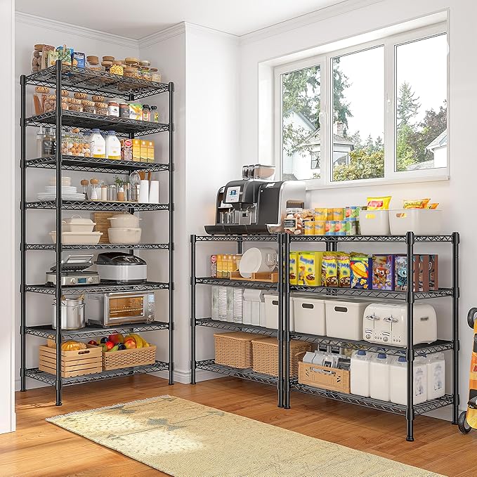 8 Tier Wire Shelving Rack Storage Shelves Loads1200LBS,Adjustable Metal Shelving Rack and Metal Shelves Pantry Shelves Commercial Wire Shelf for Closet Kitchen Office 72H X 13.8D X 23.6W
