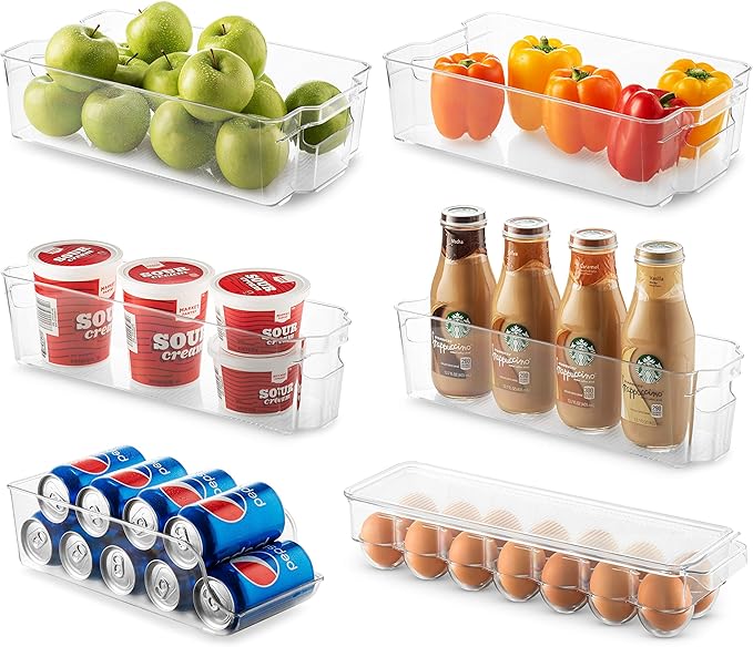 Set Of 8 Refrigerator Pantry Organizer Bins - Clear Food Storage Baskets for Kitchen, Countertops, Cabinets, Fridge, Freezer, Bedrooms, Bathrooms - Stackable Plastic Household Storage Containers