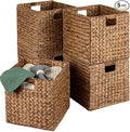 Best Choice Products 12x12in Pack of 5 Cube Storage Baskets, Water Hyacinth Multipurpose Collapsible Organizers, Handwoven Laundry Totes for Laundry, Living Room, Kids Room & Nursery - Chestnut