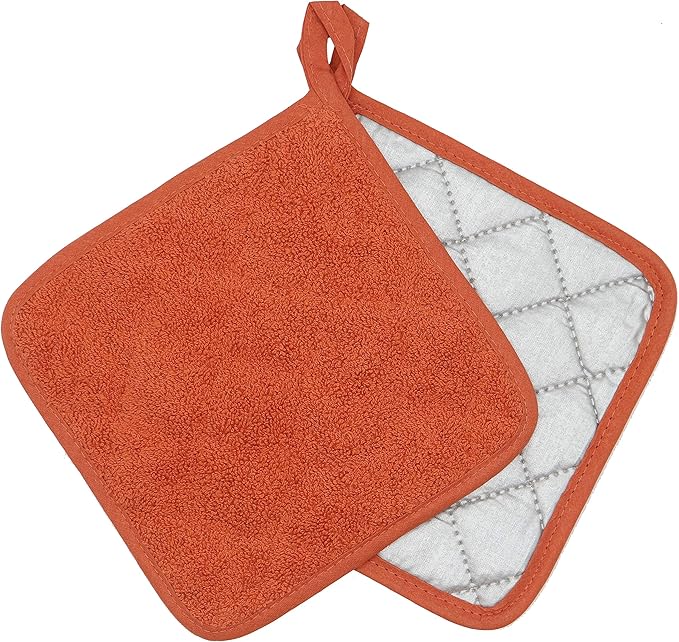 Cotton Pot Holders Cotton Made Machine Washable Heat Resistant Everyday Kitchen Basic Terry Pot Holder, Hot Pads, Trivet for Cooking and Baking Set of 4 (Orange)