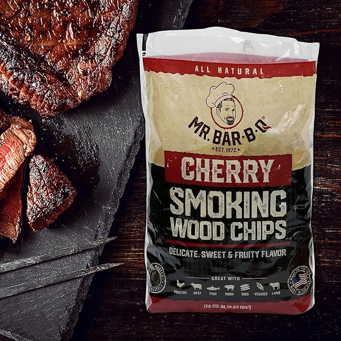 Mr Bar-B-Q Cherry Wood Smoker Chips, 100% All Natural Wood Chips for Smokers, Works with Smoker, Gas, Electric Grill, Sweet & Fruity Flavor for Smoking, Grilling, BBQ, Camping (1.8 lb Bag)