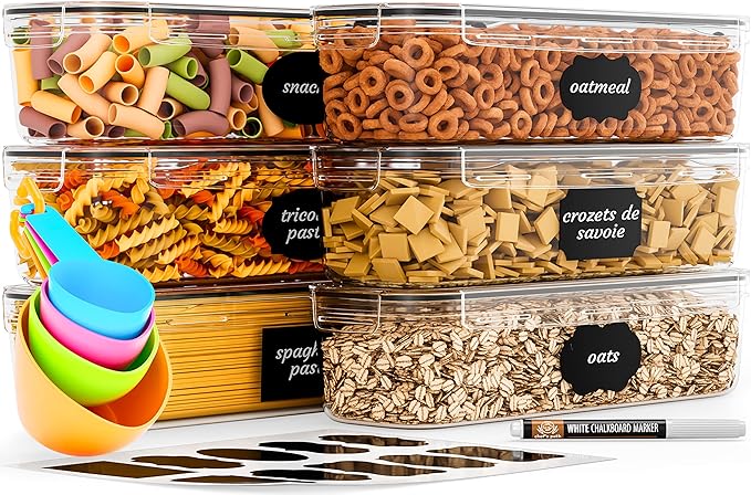 Chef's Path Airtight Food Storage Container Set (Set of 6) - Ideal for Pasta, Spaghetti & Noodles - Pasta Containers for Kitchen Organization and Storage - Plastic Canisters with Durable Lids