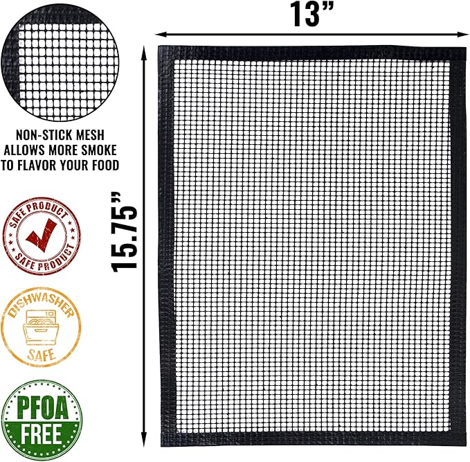 Grillaholics BBQ Mesh Grill Mat - Set of 2 Grill Mats Non Stick - Nonstick Grilling with More Delicious Smoky Flavor - Lifetime Manufacturer Warranty
