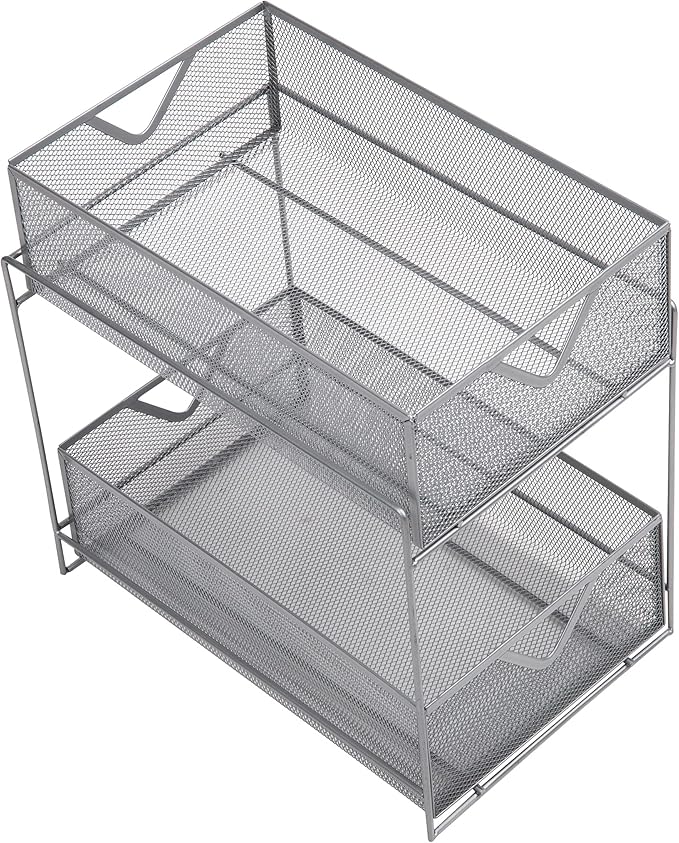 Mind Reader Accessory Organizer, Supply Storage, Makeup, Office, Kitchen, Metal Mesh, 8.25"L x 12.5"W x 12.5"H, Silver