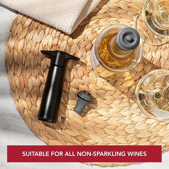 Vacu Vin Wine Saver Pump Blue with Vacuum Wine Stopper - Keep Your Wine Fresh for up to 10 Days - 1 Pump 4 Stoppers - Reusable - Made in the Netherlands