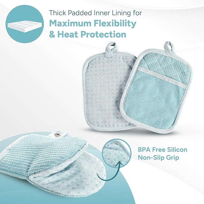 Casa Platino Silicone Oven Mitts & Pot Holders, 4-Piece – Oven Mitt for Baking & BBQ, Pot Holders for Kitchen, Hot Dishes & Microwave – Heat Resistant Up to 500°F, Non-Slip & Machine Washable – Aqua