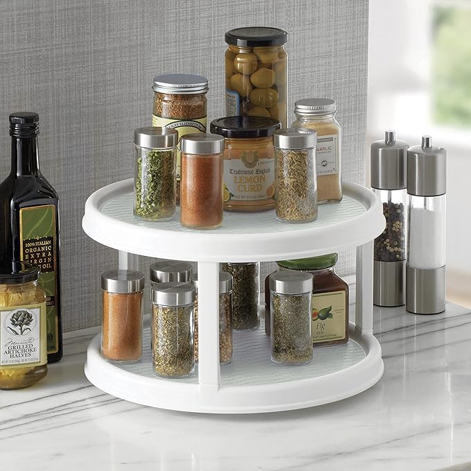 Copco Non-Skid 2 Tier Pantry Cabinet Lazy Susan Turntable, 12-Inch, White and Light Green