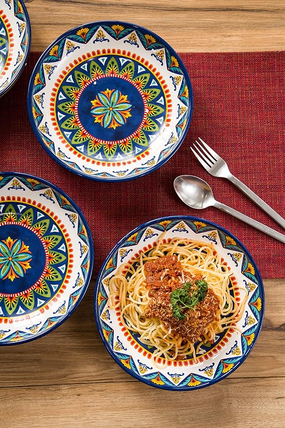Bico Havana Pasta Bowls, 35oz Salad Bowl Set of 4, Large Ceramic Serving Dinner Bowls for Soup and Cereal, Microwave and Dishwasher Safe, Gift for Housewarming and Thanksgiving