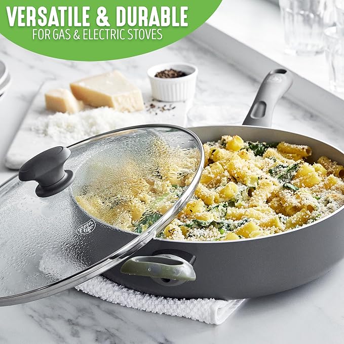 GreenLife Sandstone Healthy Ceramic Nonstick 5 Quart Saute Pan, PFAS-Free, Dishwasher Safe, Gray