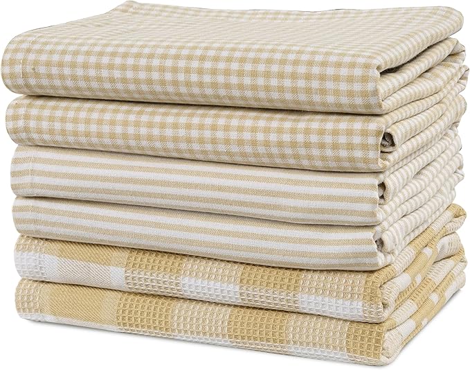 Casa Platino Dish Towels for Kitchen 18" x 28", Dish Towels Set of 6 – Great for Daily Dish Drying, Cooking Prep, and Serving Use, Reliable Kitchen Companions for Spills and Baking Needs- Beige