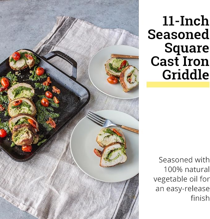 Lodge 11" Cast Iron Square Griddle - Chef Collection - For Indoor & Outdoor Cooking - Superior Heat Retention - Durable Cast Iron - Seasoned Kitchen Griddle