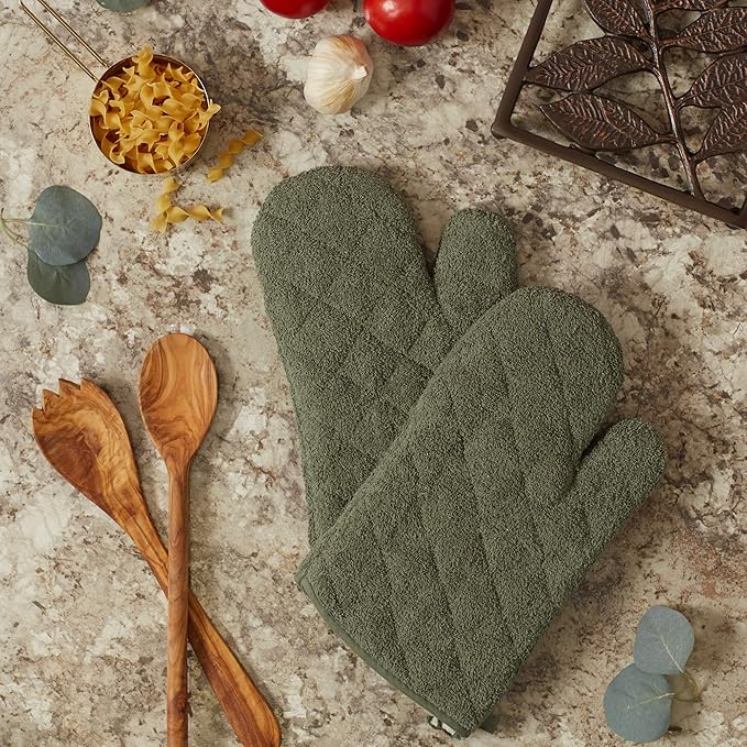 DII Basic Terry Collection 100% Cotton Quilted, Oven Mitt, Artichoke, 2 Piece