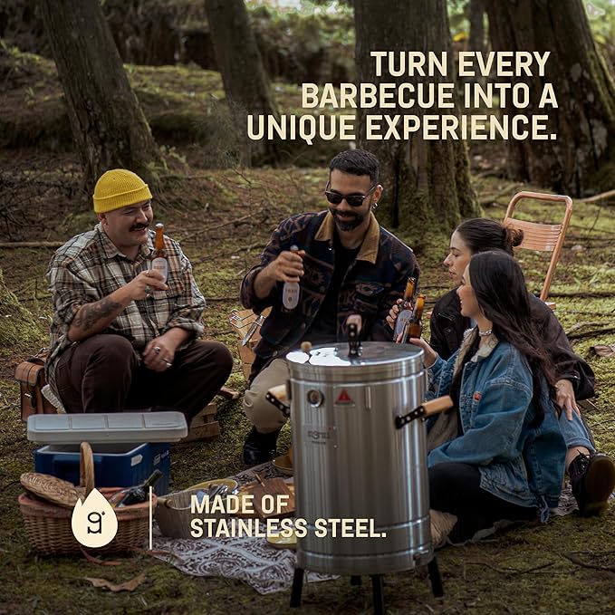 3-in-1 Stainless Steel Smoker Barrel Grill Premium – Portable Charcoal BBQ with Thermometer, 40 lbs Outdoor Cooking Smoker for Camping, Backyard & Home BBQ INGRILL