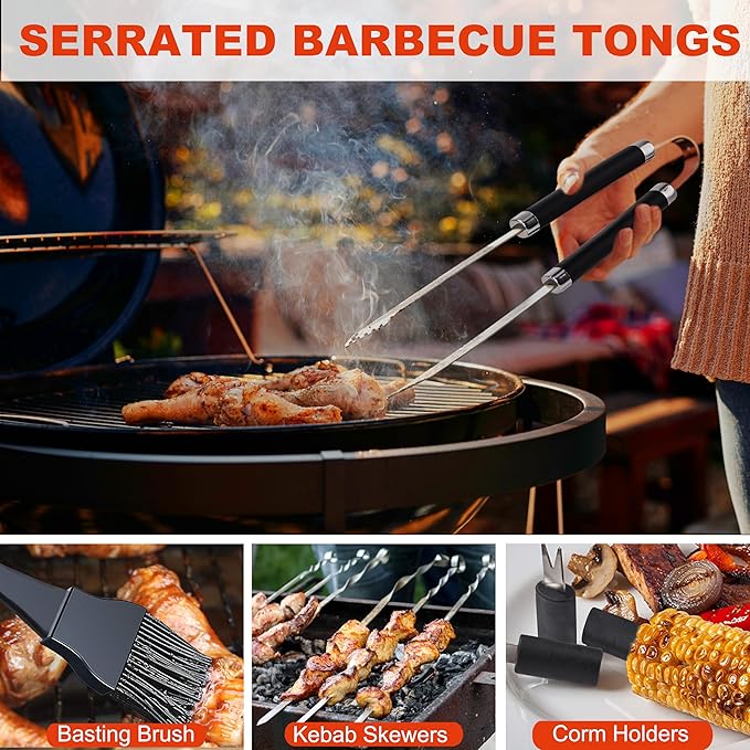 Grilljoy BBQ Accessories Grill Tools Set - 22PCS Stainless Steel Barbecue Grill Accessories for Outdoor Grill with Black Aluminum Case - Christmas Grilling Gifts for Men & Dad -Grill Tools Kit