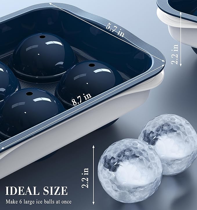 Whiskey Ice Ball Maker, [Fill without Funnel & Easy Release] 2.2'' Round Large Iced Cube Trays with Cover, Reusable Sphere Silicone Ices Tray with Lids for Bourbon, Gift for Brandy Lover