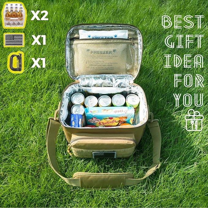 DBTAC Tactical Lunch Bag for Men Women, 12 Cans Insulated Lunch Box for Adult | 9L Leakproof Lunch Cooler Tote for Work Office Outdoor Travel | Soft Easy To Clean Liner x2 (Tan)