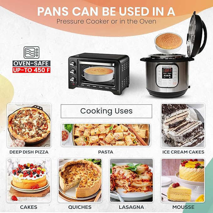 RFAQK 100PCs Anodized Aluminum Cake Pans Sets for Baking - 8 inch Round Cake Pans with Cake Leveler, Piping Bags, Icing Tips, 30 Parchment Papers, 40 Cupcake Liners & Icing Spatula for Cake Decorating