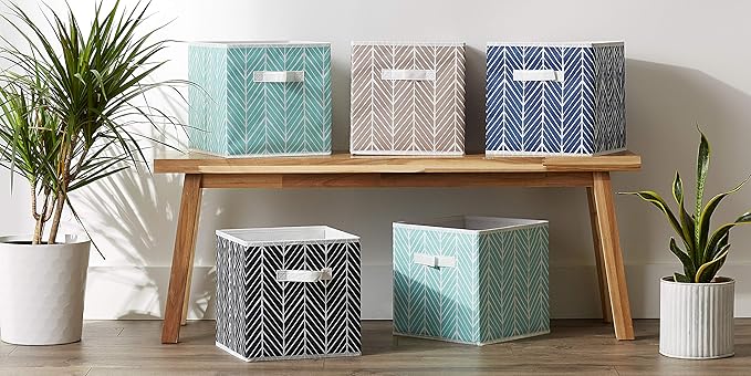 DII Non Woven Storage Collection Polyester Herringbone Bin, Small Set of 2, Black, 2 Piece