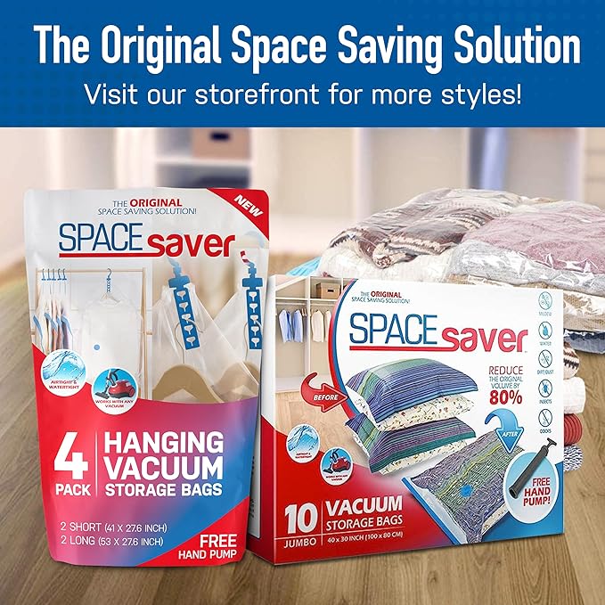 Spacesaver 3 Pack Jumbo Vacuum Storage Bags - 40" x 30 Heavy Duty Blanket Storage Bag with Pump - Space Saver for Clothes, Comforters, and Bedding - Compression Bags to Store Blankets for Travel