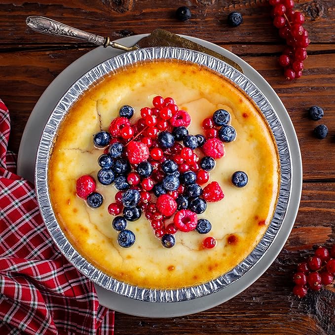 NoCry Premium Disposable Pie Pans (50 Pack) — 9 Inch Foil Aluminum Tins with Full Curl Lip for Baking Delicious Tarts or Crispy Pastry Crusts — Lightweight Yet Sturdy — Even Heat Distribution