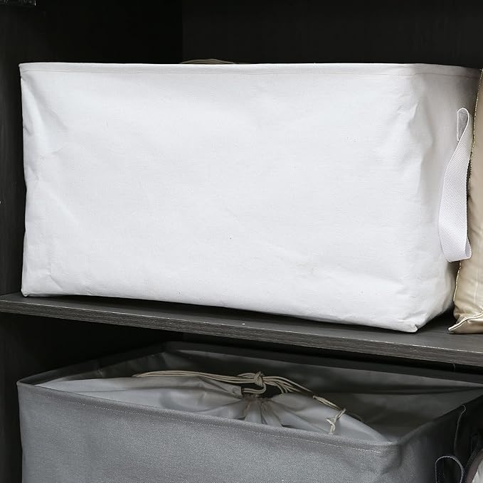 Hinwo 102L XXL Storage Bins, 4-Pack Closet Organizers and Storage, Foldable Clothes Storage Baskets with Handles, Containers for Clothing, Blanket, Comforters, Toys, Bedding (White)