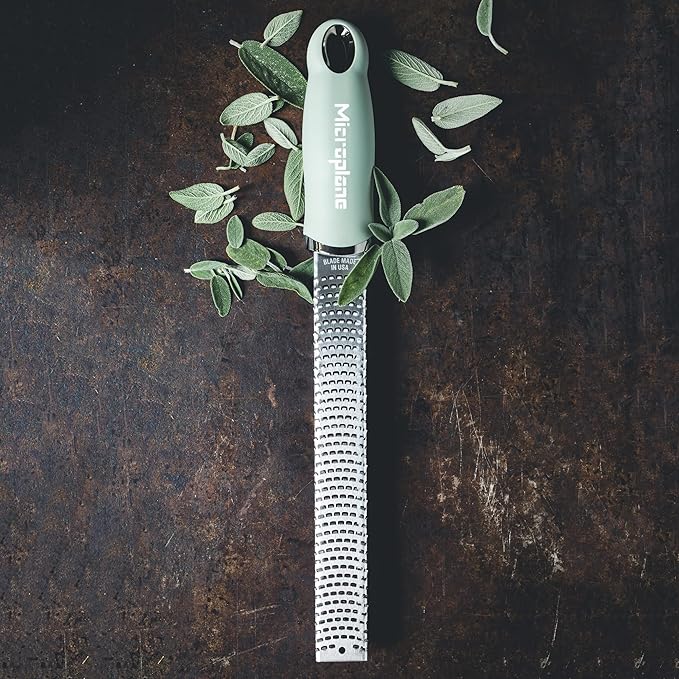 Premium Classic Zester- Sage Green | Lemon Zester tool, Hard Cheese & Vegetable Grater | For Citrus, Parmesan Cheese, Garlic, Ginger, Nutmeg | Fine Stainless Steel Blade, Made in USA