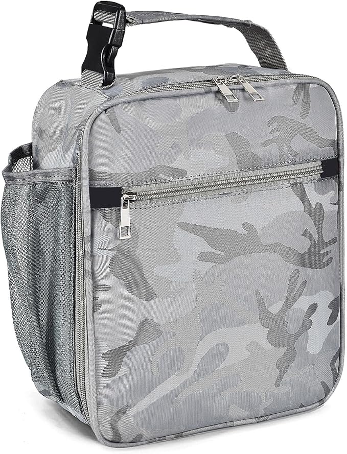 Insulated Lunch Bag, Leakproof Portable Lunch Box for Women Men Boys Girls, Large Capacity Cooler Bag for Office School Camping Hiking Outdoor Beach Picnic (Camo Grey)