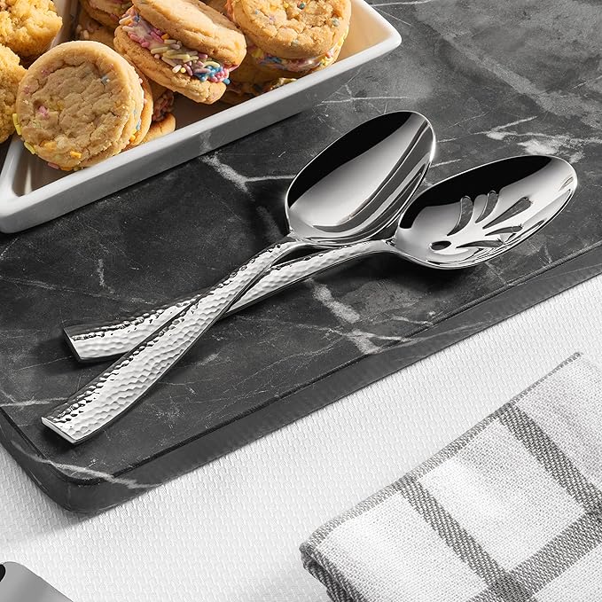 Hudson Essentials Hammered 18/10 Stainless Steel Hostess Serving Utensil Set, 8-Piece Set with Cake Knife, Cake Server and Lasagna Pie Server, Dishwasher Safe
