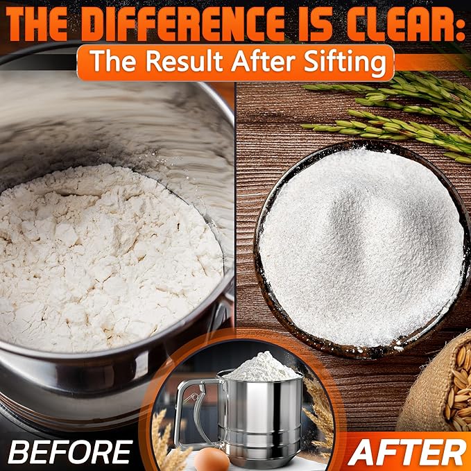 5 Cup Flour Sifter for Baking – Large Capacity Flour Sifter Stainless Steel with Double Mesh, Easy One-Hand Use & Dishwasher Safe – Baking Tools for Sifting Powdered Sugar, Cocoa & Christmas Cookies
