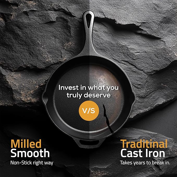 Utopia Kitchen Cast Iron Skillets 12 Inch, Chef's Pan, Pre-Seasoned Frying Pan, Stovetop, Oven, Campfire and Grill Large Skillet, Even Heat Distribution Multipurpose Cast Iron Pan - Black