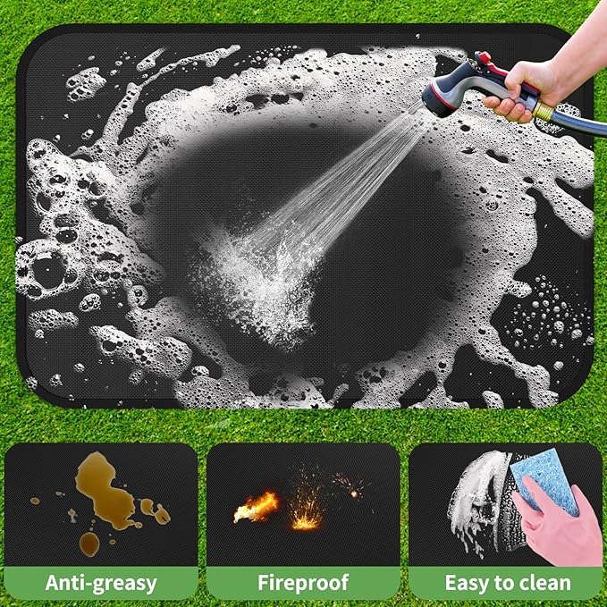 Large 90 x 48inches Under Grill Mats for Outdoor, Fireproof Griddle Mats for Deck Patio Lawn, Indoor Fireplace/Fire Pit Mat, Griddle Accessories Compatible with Blackstone
