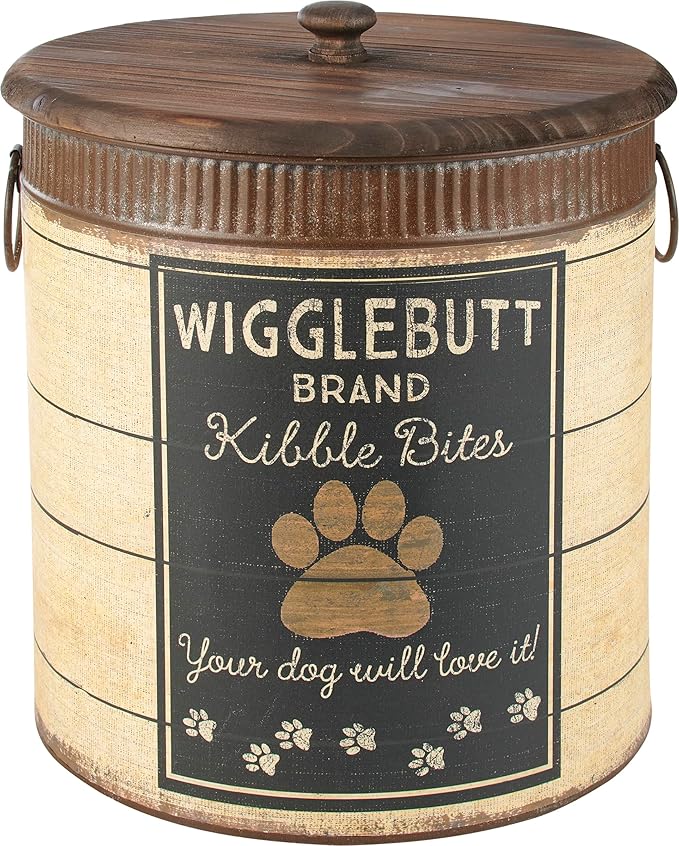 Primitives by Kathy Rustic Pet Tin Bins - Dog Food & Toy Storage Set, 'Toys & Beware of Wigglebutts' Themed Containers