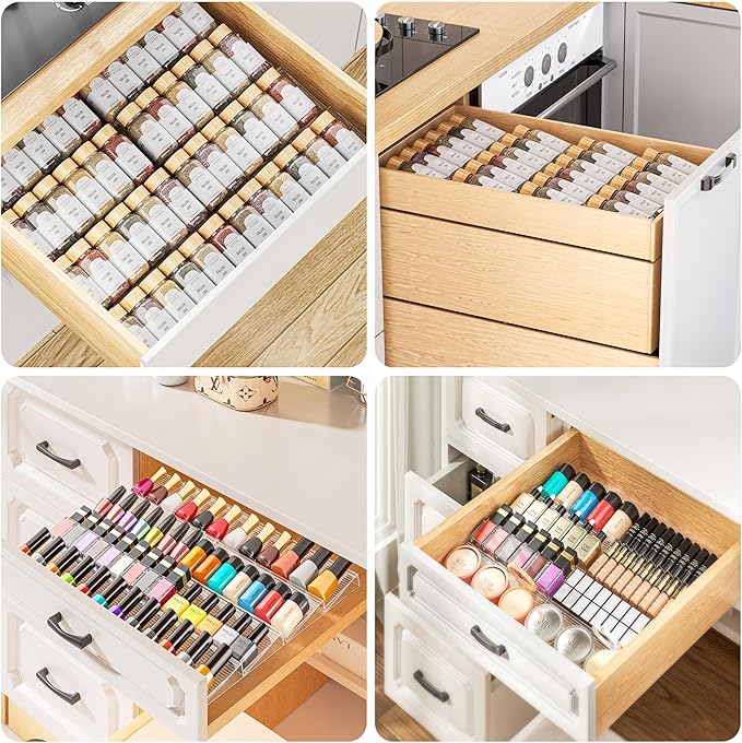 8 Packs Spice Drawer Organizer, 2-Tier Acrylic Drawer Seasoning Organizer, Expandable From 11'' to 22'' Kitchen Spice Rack Organizers and Storage for Drawer (Jars not included), Clear