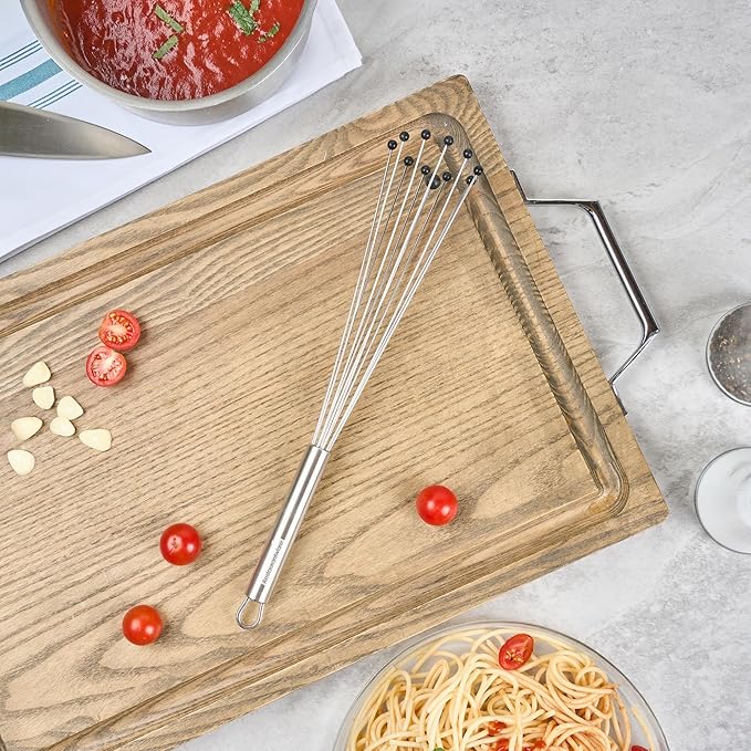 Restaurantware-German Standard 12.6 Inch Ball Whisk, 6 Kitchen Whisks With Silicone Balls - Ergonomic Handle, Dishwashable, Stainless Steel Manual Egg Beater, Durable, For Whisking, Stirring, Mixing