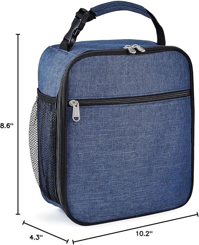 Navy Blue Insulated Lunch Bag, Leakproof Portable Cooler Box with Handle for Men, Women, Boys, Girls, 10.2" L x 4.3" W x 8.6" H