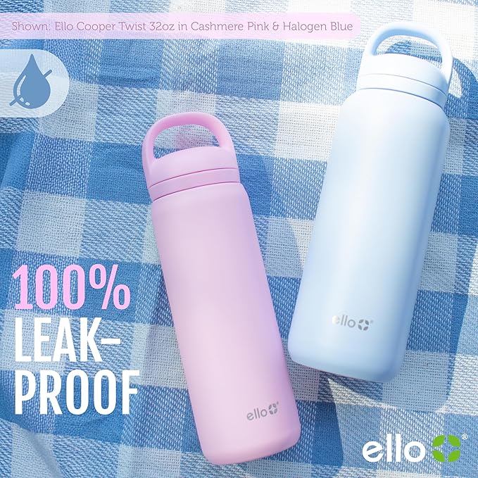 Ello Cooper Twist 18oz Kids Stainless Steel Water Bottle with Chug Lid | Leak Proof Double Walled and Vacuum Insulated | Fits Car Cupholder | Built in Carry Loop | Dishwasher Safe | Gray