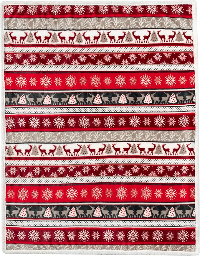 PAVILIA Premium Christmas Sherpa Throw Blanket | Christmas Decoration Reindeers, Fleece, Plush, Warm, Cozy Reversible Microfiber Holiday Blanket 50 x 60