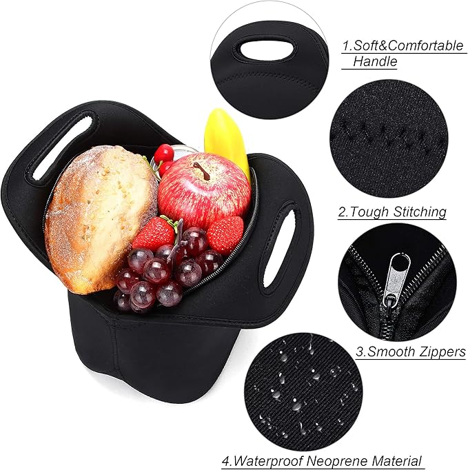 Neoprene Lunch Bag for Women Insulated Lunch Tote Bags Washable Lunch Container Box for Work Picnic Lightweight Meal Prep Bags for Men
