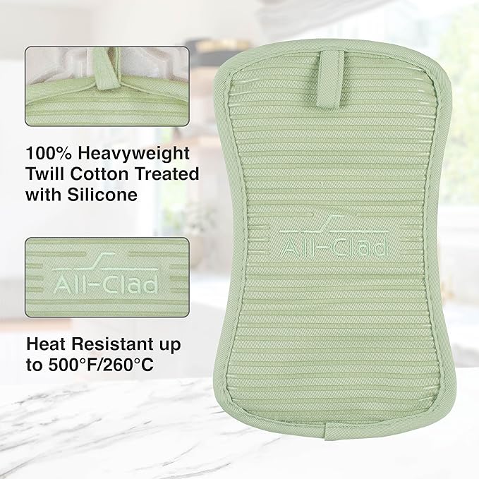 All-Clad Premium Pot Holder & Heating Pad, (2-Pack) Heat Resistant to 500 Degrees, 100% Cotton 10"x6.25" for Kitchen and Barbeque, Fennel