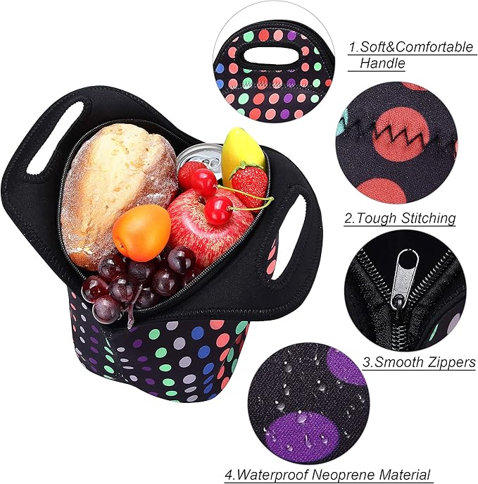 Neoprene Lunch Bag for Women Insulated Lunch Tote Bags Washable Lunch Container Box for Work Picnic Lightweight Meal Prep Bags for Men