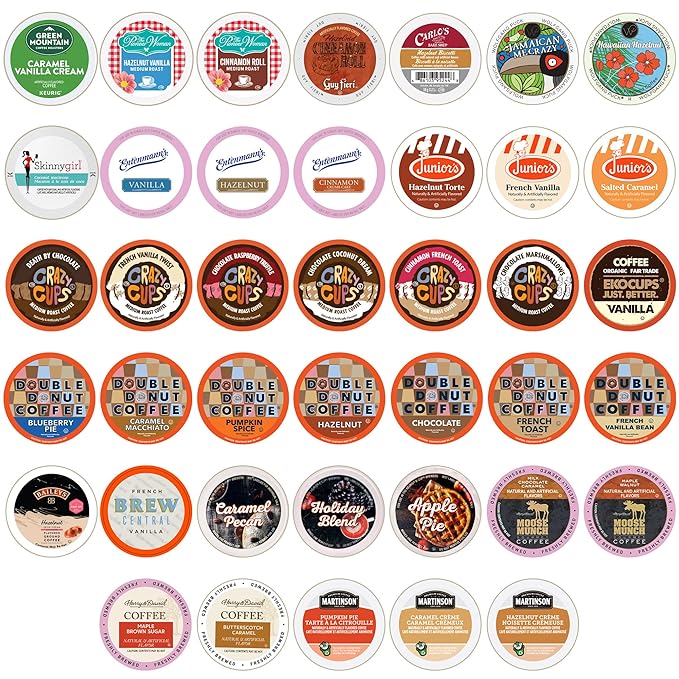 Crazy Cups Pod Variety Pack - Unique Flavors of Chocolate, Vanilla, Caramel, Coffee Capsules, Flavored Coffee, 40 Count