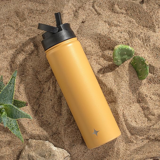 JoyJolt Triple Insulated Water Bottle with Straw Lid AND Flip Lid! 22oz Water Bottle, 12 Hour Hot/Cold Vacuum Insulated Stainless Steel Water Bottle. BPA-Free Leakproof Water Bottles - Thermos Bottle