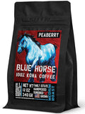Blue Horse 100% Kona Coffee Peaberry, Medium Roast, Arabica Whole Beans, 12 oz Bag, Farm Fresh, Authentic Hawaiian Coffee from the Big Island