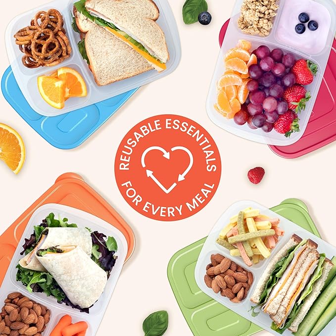 Bentgo Easyboxes - Original Stackable Lunch Boxes - Reusable 3-Compartment Food Containers for Kids and Adults - Bento Lunch Box for Meal Prep, School, & Work - BPA Free, Set of 10 (Classic)
